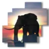 quadri elefante al tramonto astratto - version: 4 pannelli 77x78cm