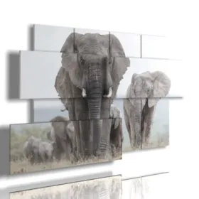 peintures d''éléphants en groupe dans la savane