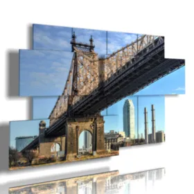 Paintings of New York seen from the Brooklyn Bridge.