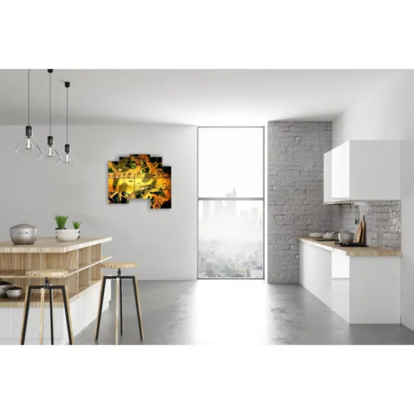 Interior design with abstract paintings.