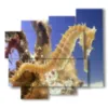 abstract paintings with seahorse fish - version: 5 pannelli 106x98cm