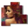 modern red painting with enchanting woman - version: 4 pannelli 83x78cm