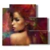 quadro moderno rosso con donna incantevole - version: 5 pannelli 102x93cm