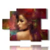 tableau rouge moderne avec une jolie femme - version: 6 pannelli 129x94cm