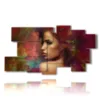 modern red painting with enchanting woman - version: 9 pannelli 184x100cm