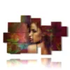 modern red painting with enchanting woman - version: 9 pannelli 185x115cm