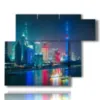 foto di shanghai panoramica di notte - version: 6 pannelli 122x96cm