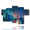 foto di shanghai panoramica di notte - version: 6 pannelli 136x91cm