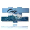 painting with playful fish and dolphins jumping on the waves - version: 7 pannelli 176x102cm