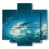 tableaux modernes de petits poissons et requins - version: 5 pannelli 89x85cm