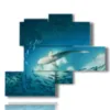 tableaux modernes de petits poissons et requins - version: 5 pannelli 120x99cm