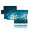 modern paintings of small fish and shark in the - version: 10 pannelli 176x119cm