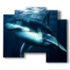 painting of fish with great swimming shark - version: 5 pannelli 89x77cm