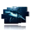 painting of fish with great swimming shark - version: 9 pannelli 171x108cm