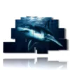 painting of fish with great swimming shark - version: 9 pannelli 173x103cm