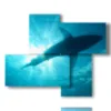 paintings with sea and fish and great white shark - version: 4 pannelli 94x77cm