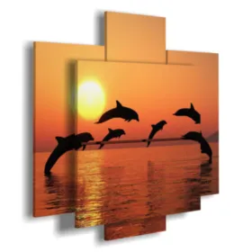 Gemälde mit tropischen Fischen und Delfinen bei Sonnenuntergang