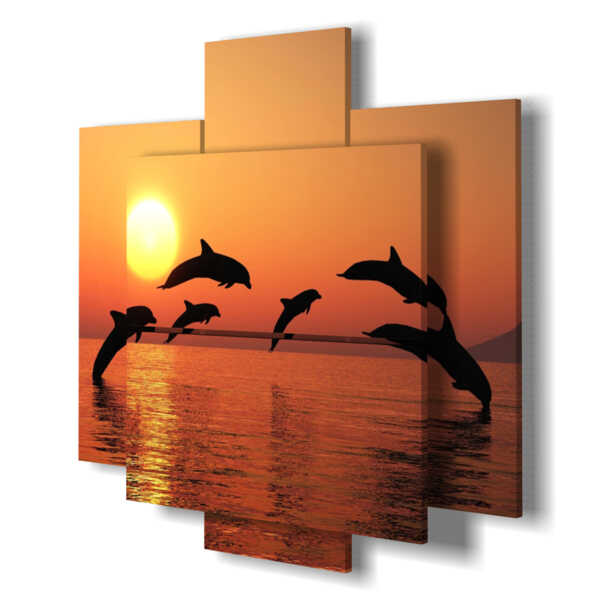 quadri con pesci tropicali e delfini al tramonto