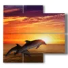 painting on canvas fish and jumping dolphins at sunset - version: 4 pannelli 91x85cm