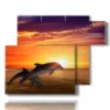 painting on canvas fish and jumping dolphins at sunset - version: 6 pannelli 122x96cm
