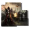 tableaux avec images de guerriers fantastiques - version: 5 pannelli 102x93cm