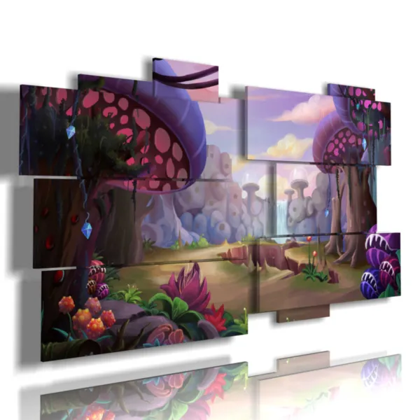 Cuadros con imágenes fantásticas de hongos.