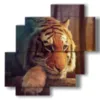 painting with fantasy images women and tiger - version: 4 pannelli 77x78cm