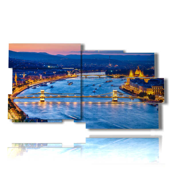 tableau avec photos panoramiques de Budapest en soirée