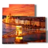 tableau avec des photos de la ville de budapest illuminee au coucher du soleil - version: 5 pannelli 102x93cm