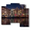 quadro con foto ad amsterdam illuminata di notte - version: 5 pannelli 89x77cm
