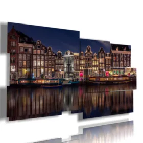 painting with a photo of Amsterdam illuminated at night