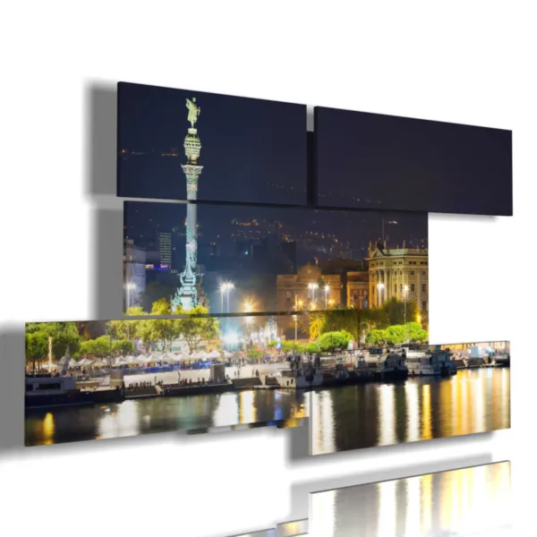 cuadro panorámico iluminado de Barcelona por la noche