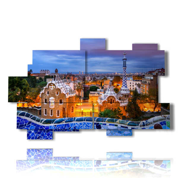 tableaux avec photo mosaïque Barcelone Parc Gaudi le soir