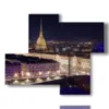 cuadros con fotos de turin vistos desde arriba iluminados de noche - version: 4 pannelli 94x77cm