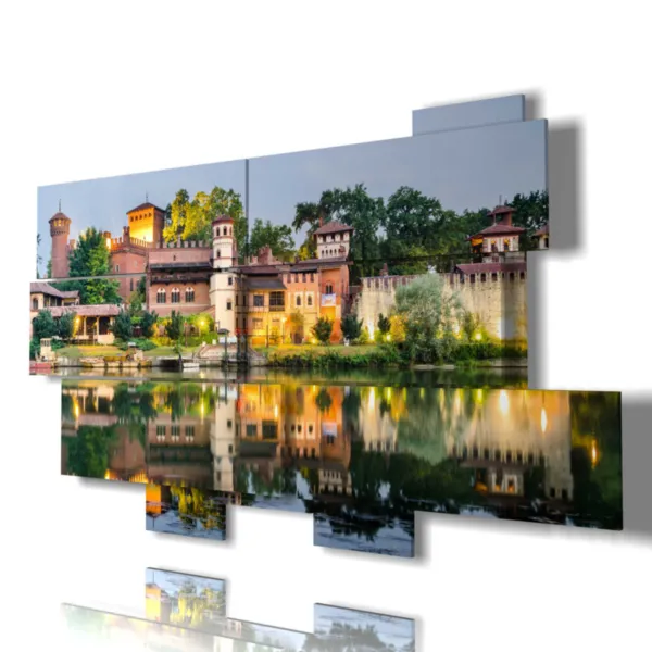 Modern paintings in Turin reflected in the water