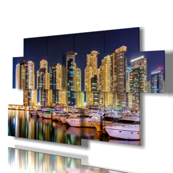 Print with an image of Dubai at night.