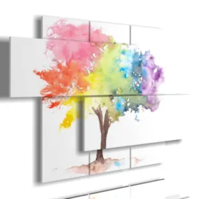 Painting with prints of famous trees vaporized in colors