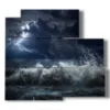 tableaux de mer agitee dans la nuit magique - version: 5 pannelli 102x93cm