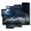 paintings of a stormy sea in the magical night - version: 5 pannelli 106x98cm