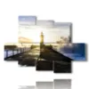 paintings of lighthouses on the sea upon awakening - version: 6 pannelli 135x96cm