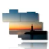 painting lighthouse in the sea with flat sea at sunset - version: 7 pannelli 150x102cm