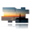 painting lighthouse in the sea with flat sea at sunset - version: 10 pannelli 186x105cm