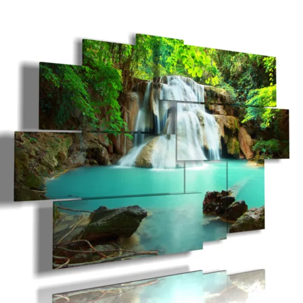 Waterfall painting in the lake