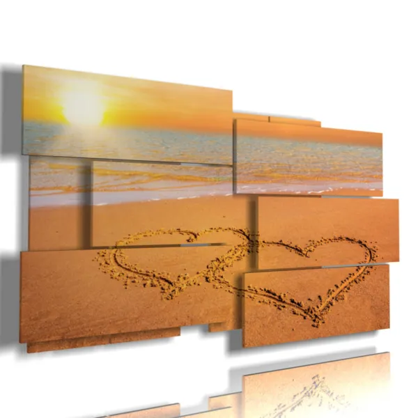 tableau avec du sable en forme de cœur