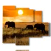 quadro con foto elefanti al tramonto - version: 5 pannelli 104x90cm