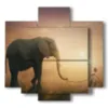 quadro con foto elefante e bambino - version: 5 pannelli 89x85cm
