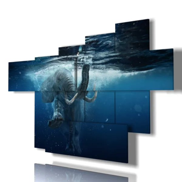 tableau avec des images d''un éléphant dans l''eau