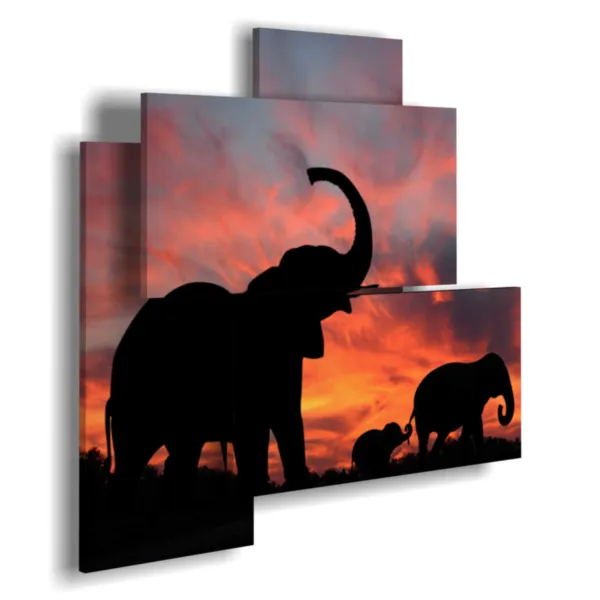 A painting with profile images of an elephant.