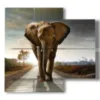 tableau avec des images d elephants colorees - version: 4 pannelli 91x85cm