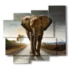 painting with colored elephant images - version: 5 pannelli 106x98cm